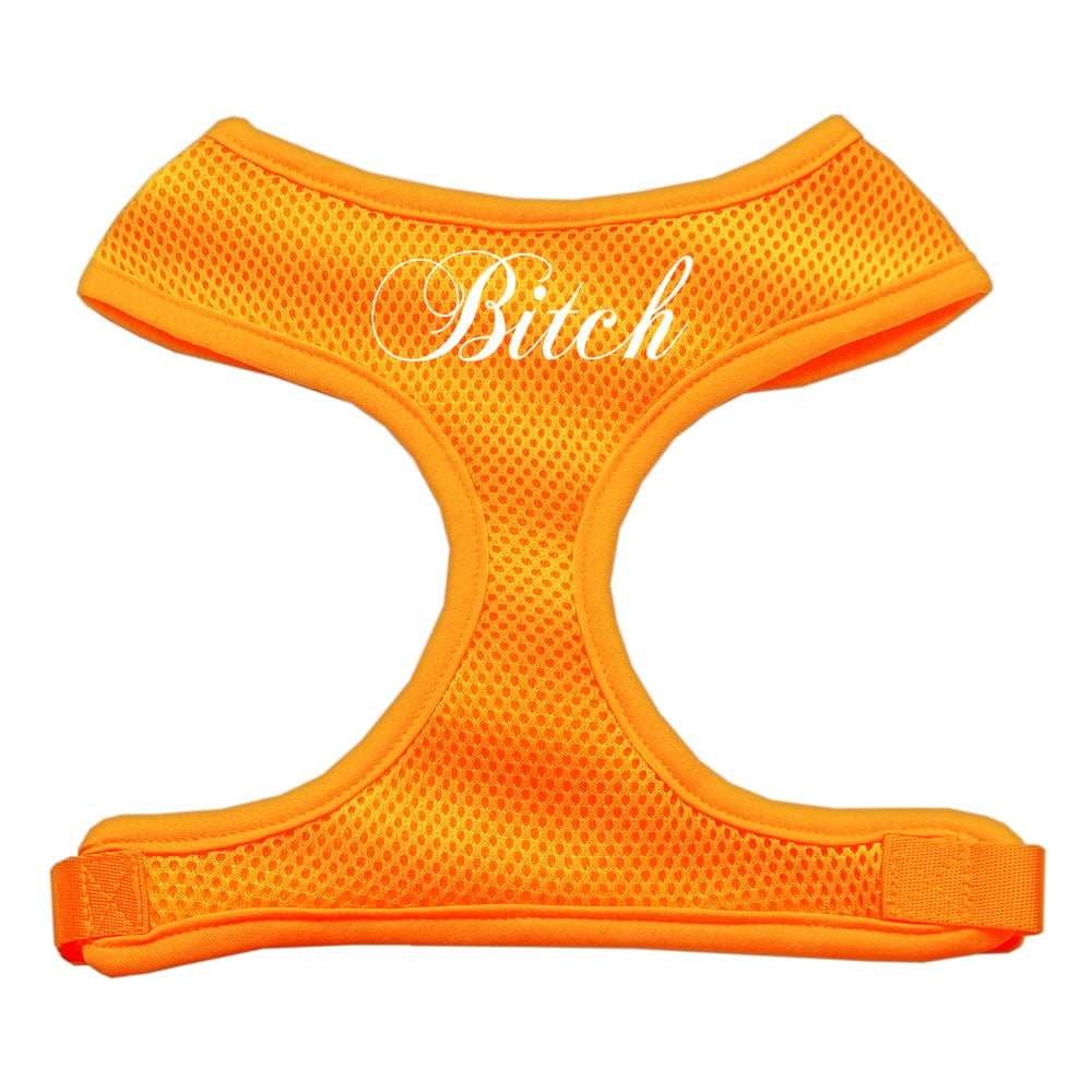Bitch Screen Print Mesh Pet Harness Orange
