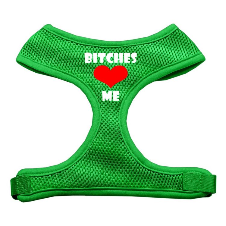 Bitches Love Me Screen Print Mesh Pet Harness Emeraldgreen