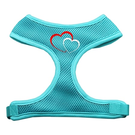 Double Heart Design Screen Print Mesh Pet Harness Aqua