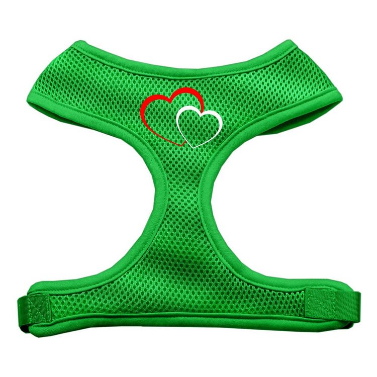 Double Heart Design Screen Print Mesh Pet Harness Emerald Green