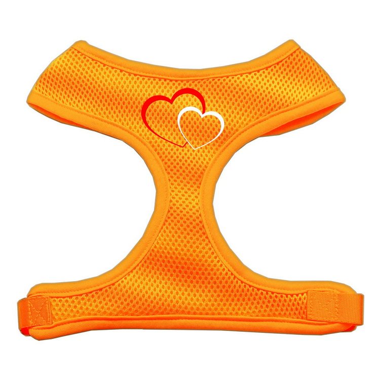 Double Heart Design Screen Print Mesh Pet Harness Orange