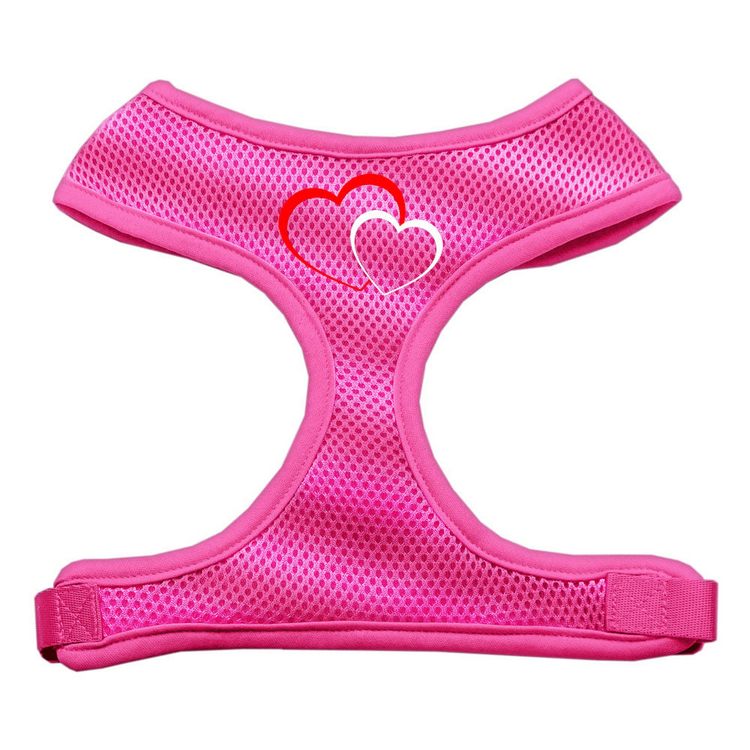 Double Heart Design Screen Print Mesh Pet Harness Pink