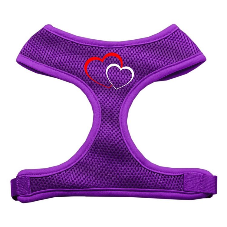 Double Heart Design Screen Print Mesh Pet Harness Purple