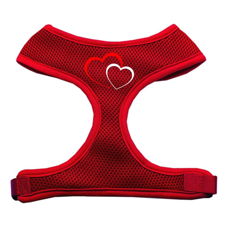 Double Heart Design Screen Print Mesh Pet Harness Red