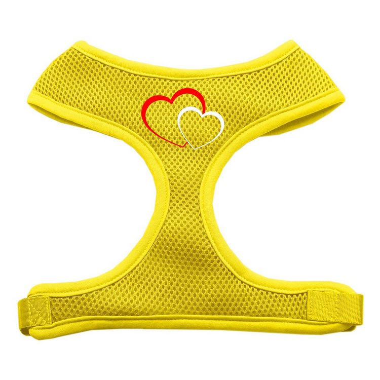 Double Heart Design Screen Print Mesh Pet Harness Yellow