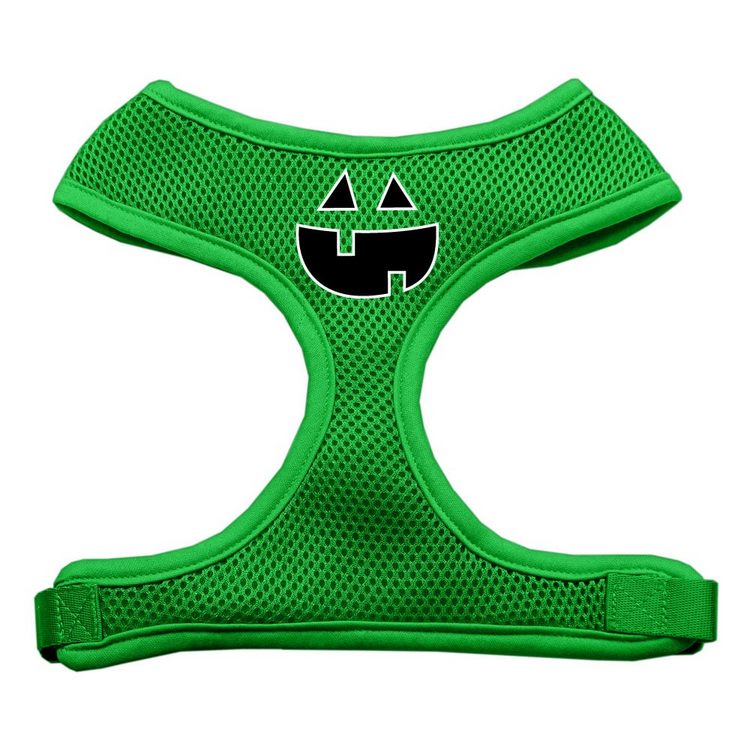 Pumpkin Face Design Screen Print Mesh Pet Harness Emerald Green