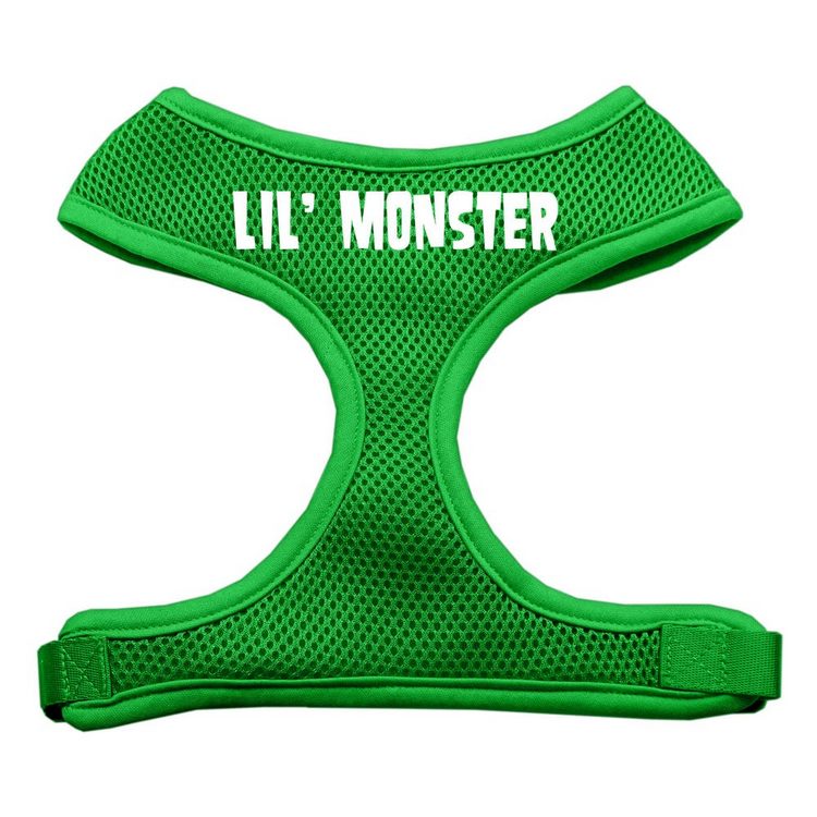Lil' Monster Design Screen Print Mesh Pet Harness Emerald Green
