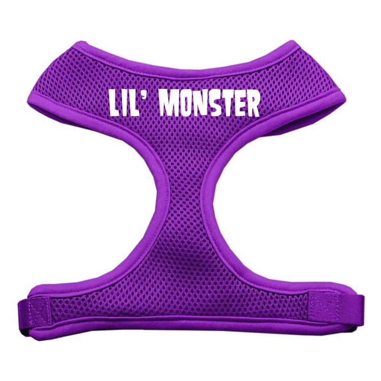 Lil' Monster Design Screen Print Mesh Pet Harness Purple