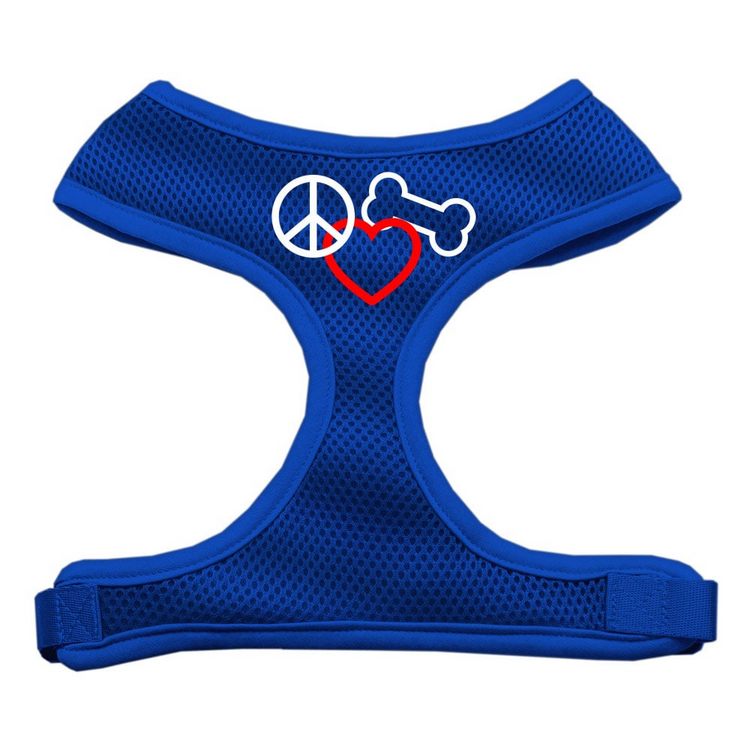 Peace, Love, Bone Design Screen Print Mesh Pet Harness Blue