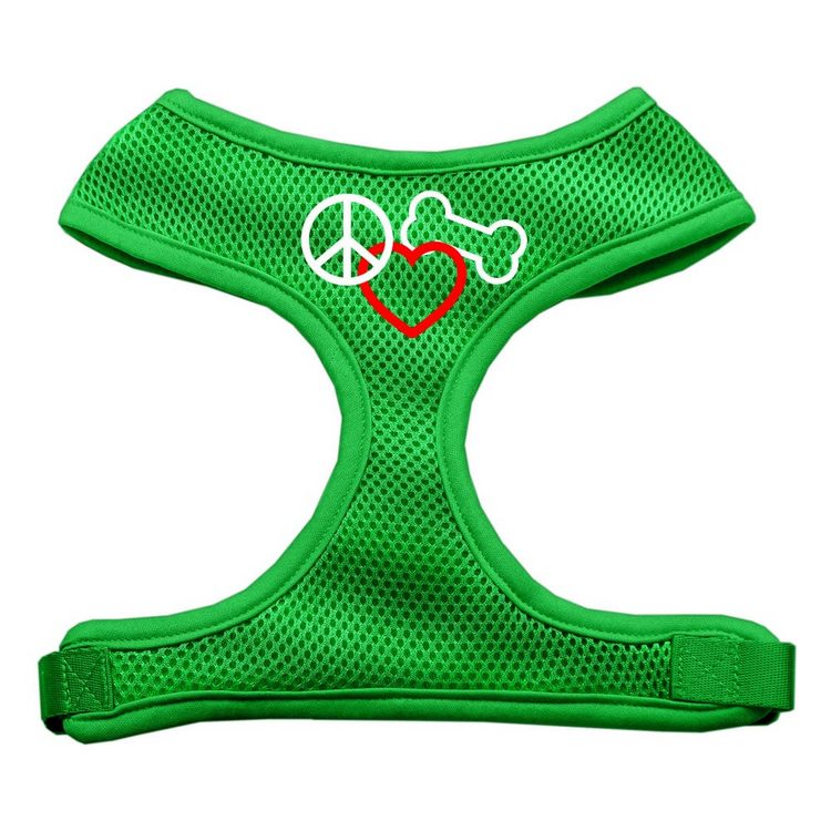 Peace, Love, Bone Design Screen Print Mesh Pet Harness Emerald Green