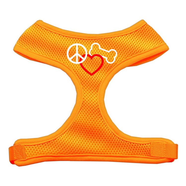 Peace, Love, Bone Design Screen Print Mesh Pet Harness Orange