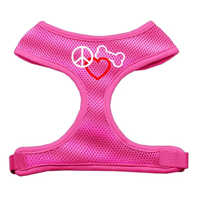 Peace, Love, Bone Design Screen Print Mesh Pet Harness Pink