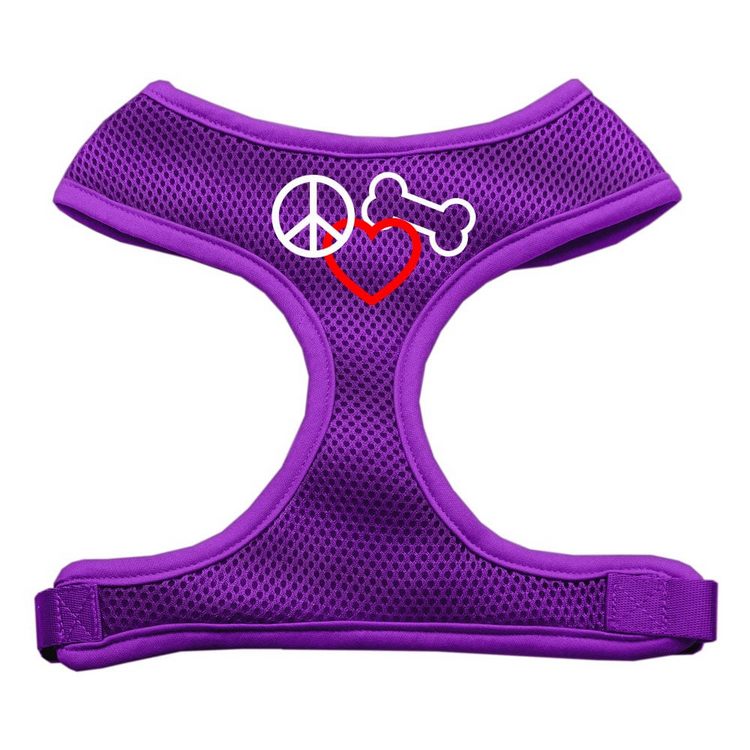 Peace, Love, Bone Design Screen Print Mesh Pet Harness Purple