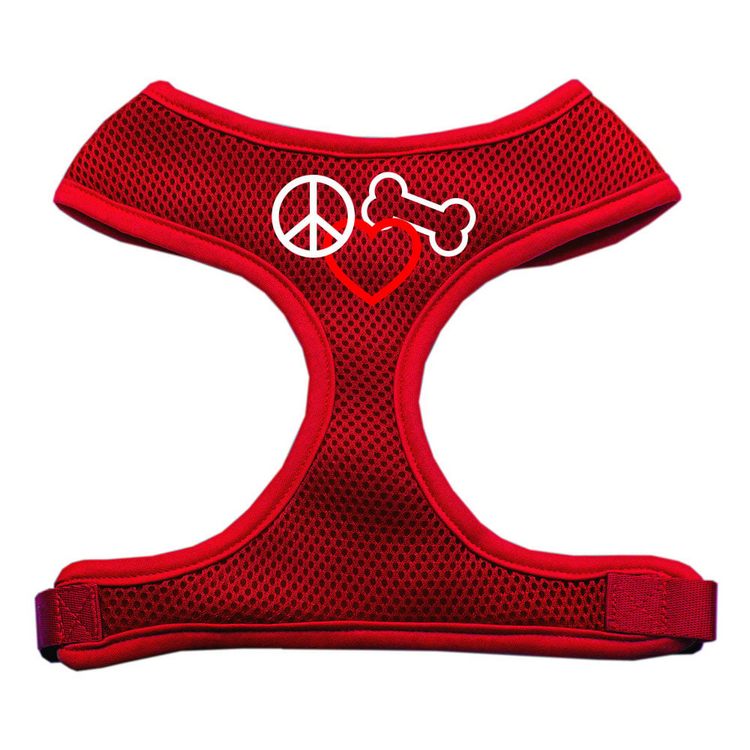 Peace, Love, Bone Design Screen Print Mesh Pet Harness Red