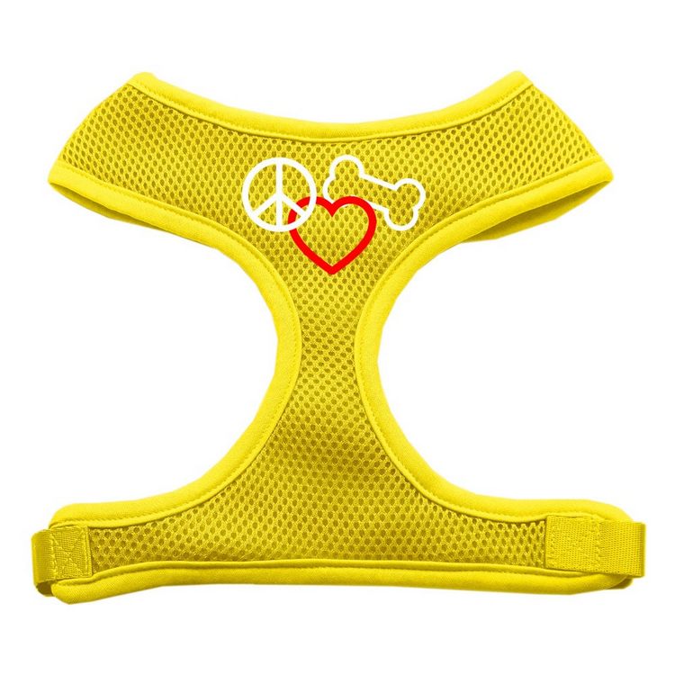 Peace, Love, Bone Design Screen Print Mesh Pet Harness Yellow