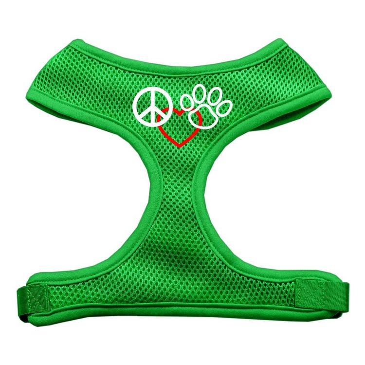Peace, Love, Paw Design Screen Print Mesh Pet Harness Emerald Green