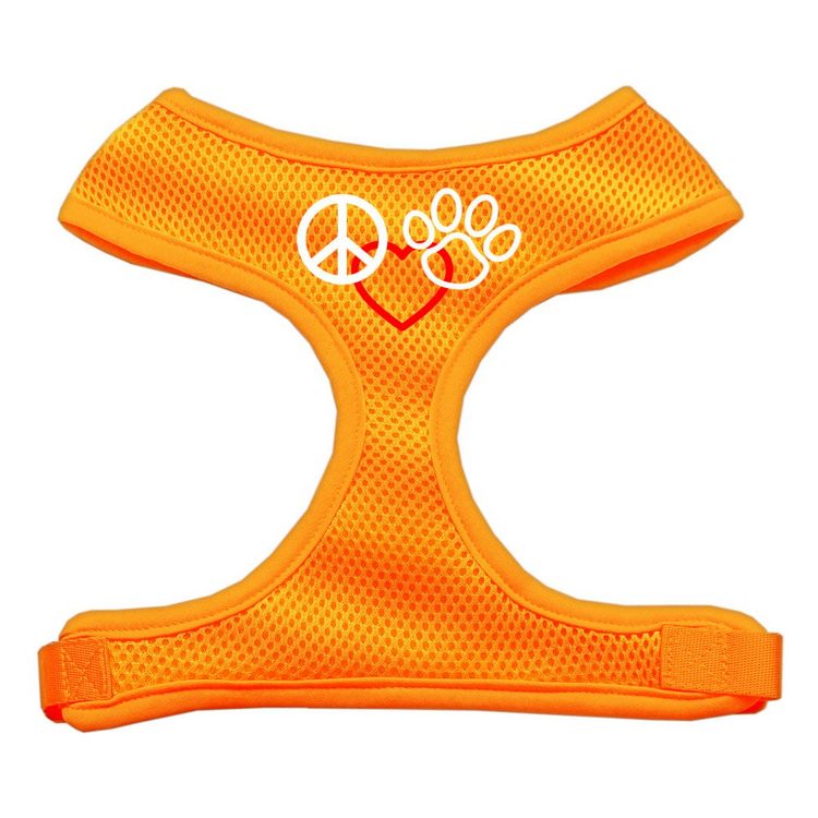 Peace, Love, Paw Design Screen Print Mesh Pet Harness Orange