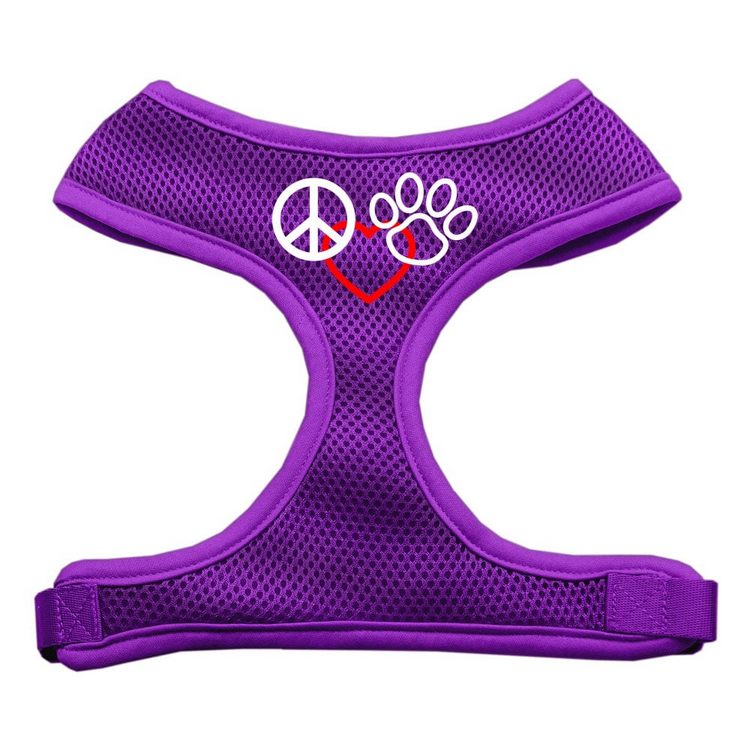Peace, Love, Paw Design Screen Print Mesh Pet Harness Purple