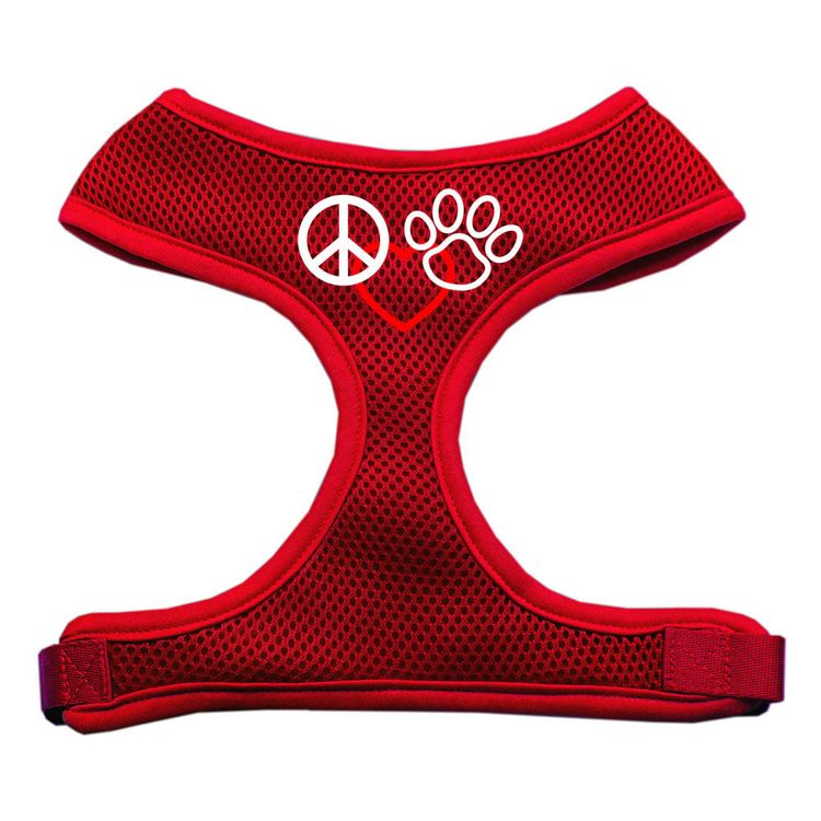 Peace, Love, Paw Design Screen Print Mesh Pet Harness Red