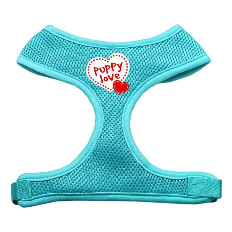 Puppy Love Screen Print Mesh Pet Harness Aqua