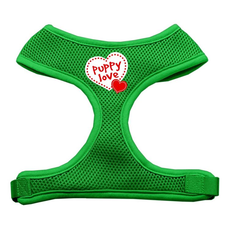 Puppy Love Screen Print Mesh Pet Harness Emerald Green