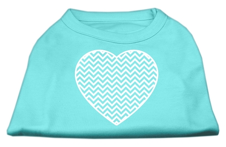 Chevron Heart Screen Print Dog Shirt Aqua XS