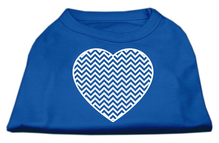 Chevron Heart Screen Print Dog Shirt Blue XS