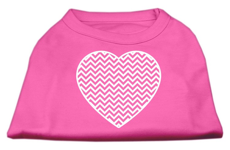 Chevron Heart Screen Print Dog Shirt Bright Pink Med