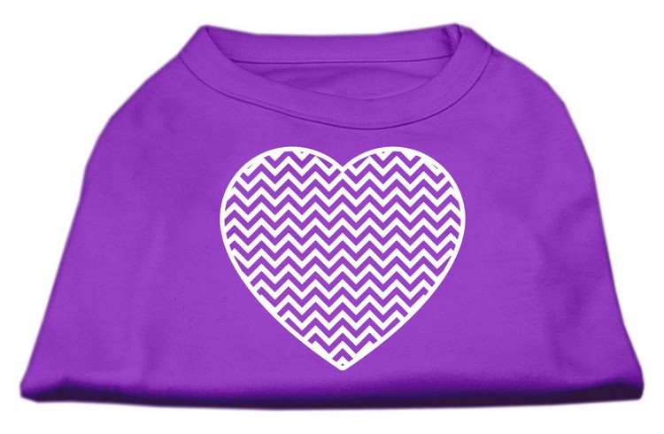 Chevron Heart Screen Print Dog Shirt Purple XS