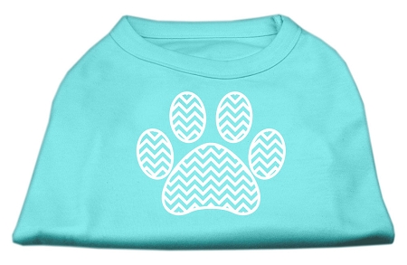 Chevron Paw Screen Print Shirt Aqua Sm