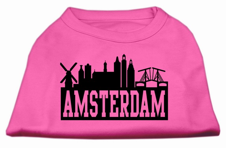 Amsterdam Skyline Screen Print Shirt Bright Pink Lg