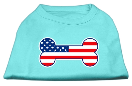 Bone Shaped American Flag Screen Print Shirts Aqua XS