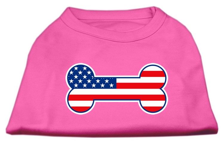 Bone Shaped American Flag Screen Print Shirts Bright Pink XS