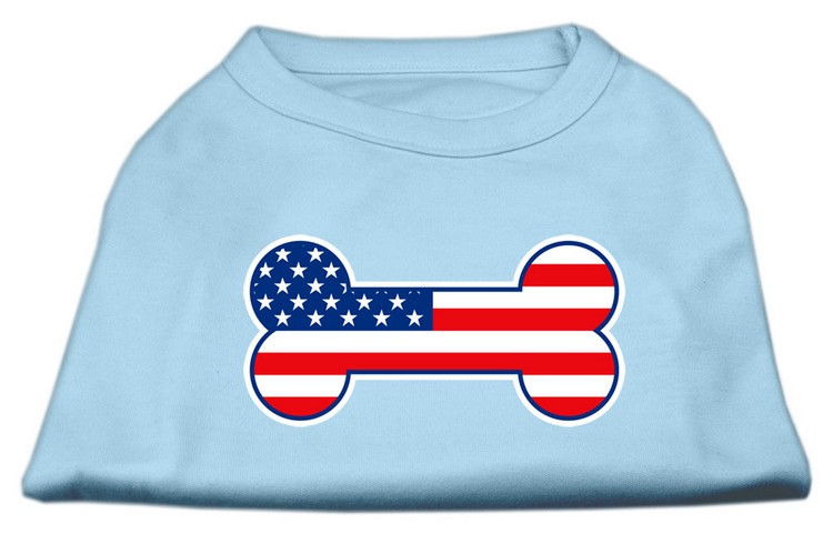 Bone Shaped American Flag Screen Print Shirts Baby Blue XS