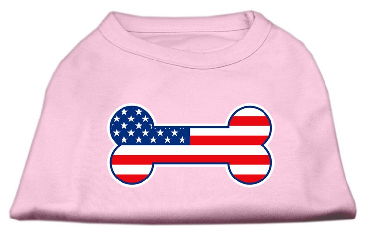 Bone Shaped American Flag Screen Print Shirts Light Pink XS