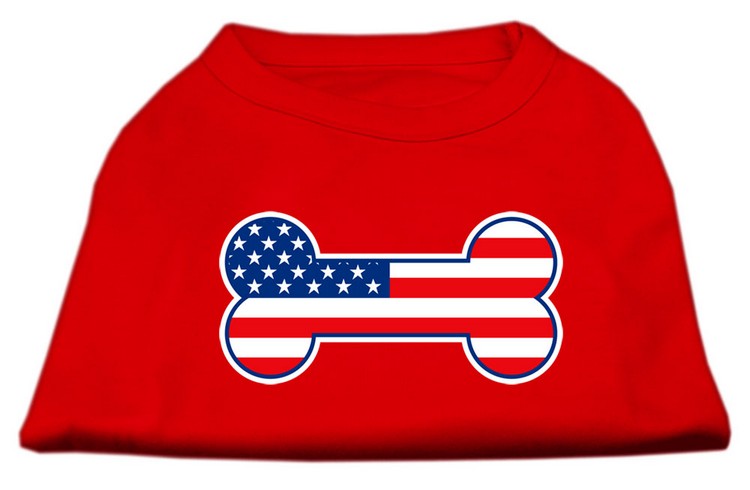 Bone Shaped American Flag Screen Print Shirts Red XS