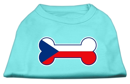 Bone Shaped Czech Republic Flag Screen Print Shirts Aqua XS