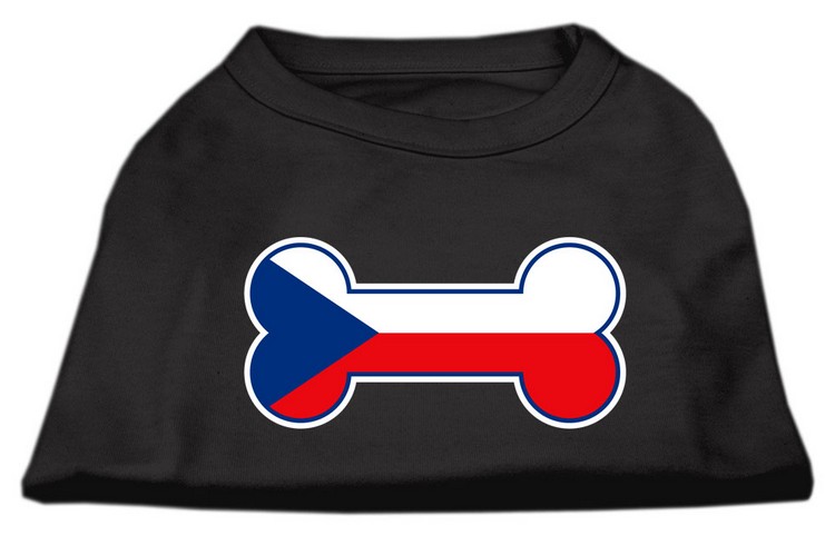 Bone Shaped Czech Republic Flag Screen Print Shirts Black XS