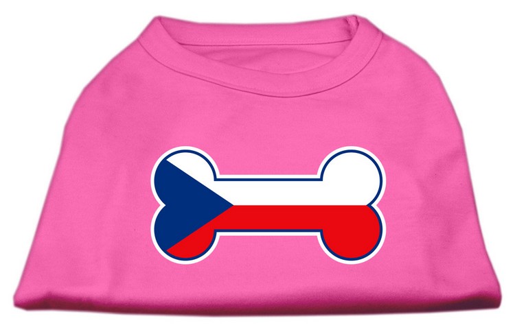 Bone Shaped Czech Republic Flag Screen Print Shirts Bright Pink XS