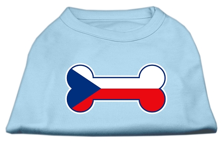 Bone Shaped Czech Republic Flag Screen Print Shirts Baby Blue XS