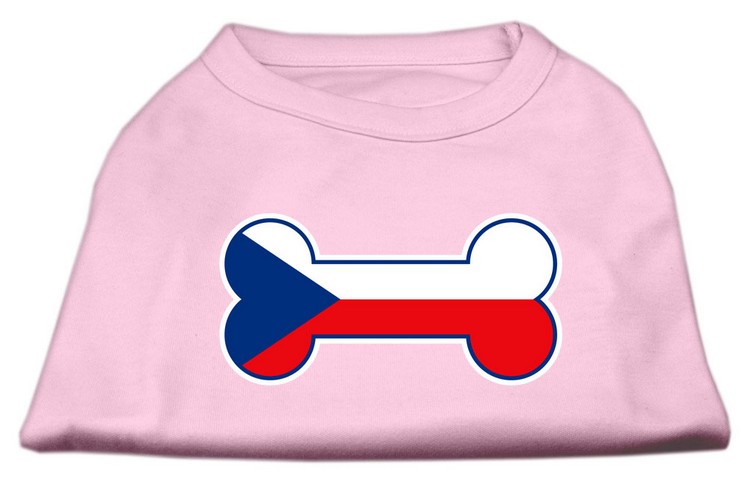 Bone Shaped Czech Republic Flag Screen Print Shirts Light Pink XS