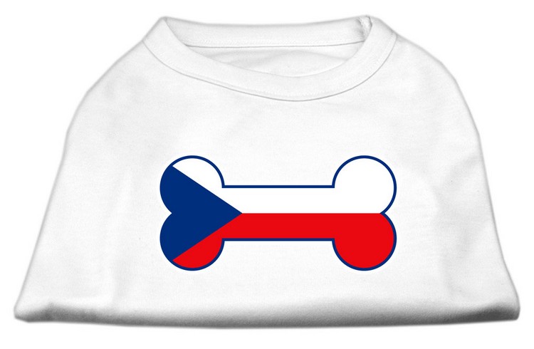 Bone Shaped Czech Republic Flag Screen Print Shirts White XS