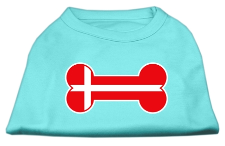 Bone Shaped Denmark Flag Screen Print Shirts Aqua XXXL