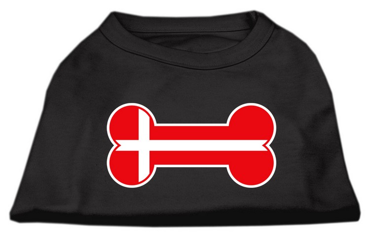 Bone Shaped Denmark Flag Screen Print Shirts Black XS