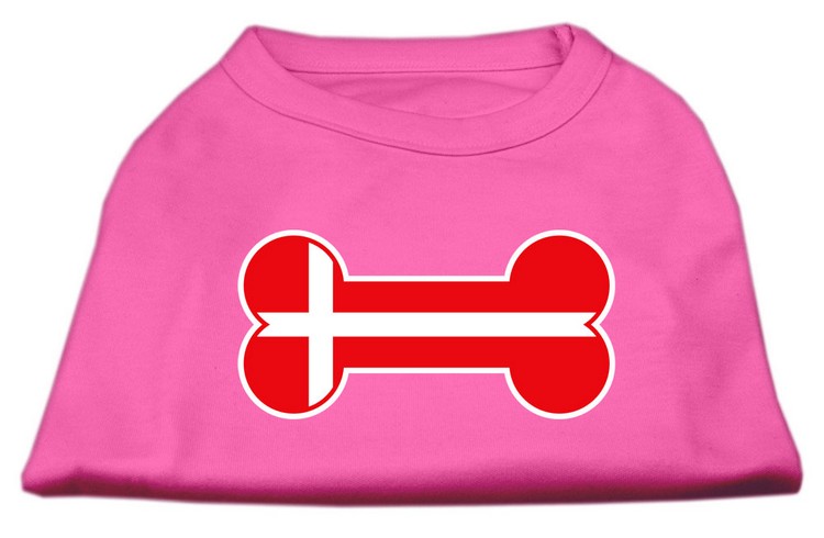 Bone Shaped Denmark Flag Screen Print Shirts Bright Pink XS