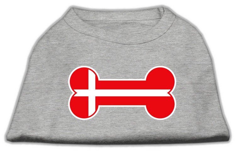 Bone Shaped Denmark Flag Screen Print Shirts Grey XS