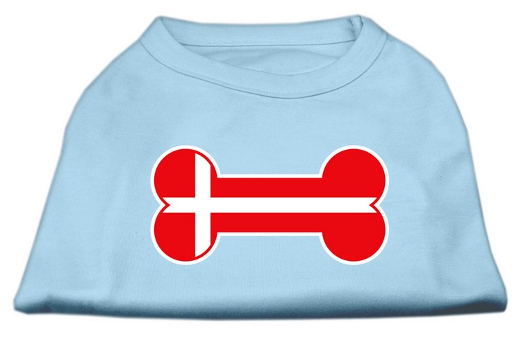 Bone Shaped Denmark Flag Screen Print Shirts Baby Blue XS