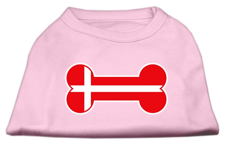 Bone Shaped Denmark Flag Screen Print Shirts Light Pink XS