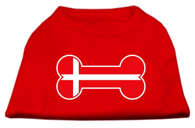 Bone Shaped Denmark Flag Screen Print Shirts Red L