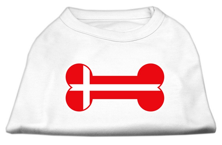 Bone Shaped Denmark Flag Screen Print Shirts White XS